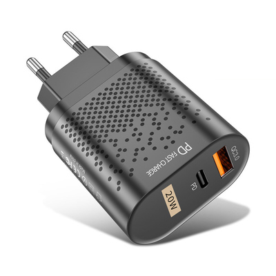 Cargador USB-C Power Delivery + USB 3.0 20w negro sin cable