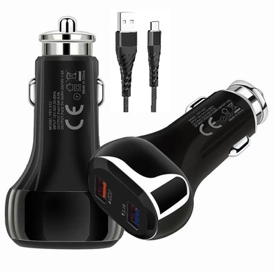 Cargador Coche USB 3.0+USB 3.1a 18w Negro con cable micro USB 3a