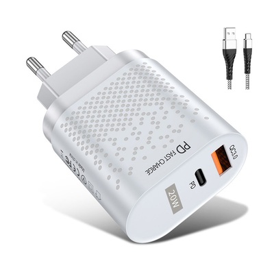 Cargador USB-C Power Delivery + USB 3.0 20w Blanco c/cable USB-C 3a