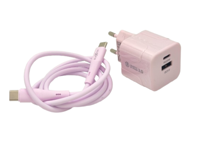 Cargador 25w USB C PD+Cable 1m 65W silicona Rosa