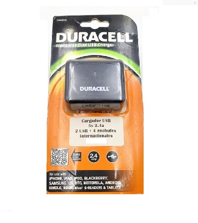 Cargador Móvil con adaptadores para viaje 2 USB 2.4a / 1a