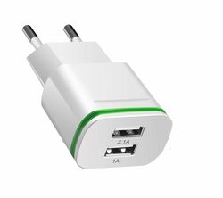 Cargador USB 2,1A 2USB Blanco sin cable