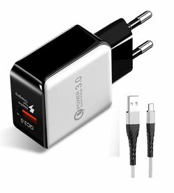 Cargador USB 3,1A 1USB Blanco con cable micro USB 3A (carga rápida)