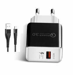 Cargador USB 3,1A 1USB Negro con cable USB tipo C