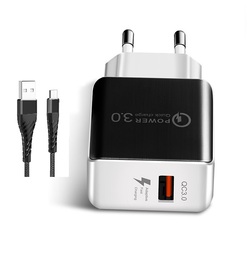 Cargador USB 3,1A 1USB Negro con cable Lightning
