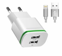 Cargador USB 2,1A 2USB Negro con cable  Lightning