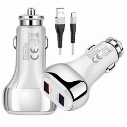 Cargador Coche USB 3.0+USB 3.1a 18w blanco con cable Micro USB 3a