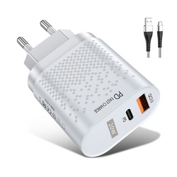 Cargador USB-C Power Delivery + USB 3.0 20w Blanco c/cable USB-C 3a