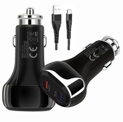 Cargador Coche USB 3.0+USB 3.1a 18w Negro con cable USB-C 3a