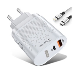 Cargador USB-C Power Delivery + USB 3.0 20w Blanco c/cable USB-C Lightning