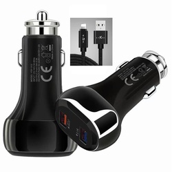 Cargador Coche USB 3.0+USB 3.1a 18w negro con cable USB Lightning