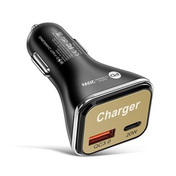 Cargador Coche USB C PD 20w+USB QC3.0 Negro sin cable