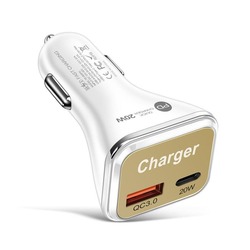 Cargador Coche USB C PD 20w+USB QC3.0 Plata sin cable