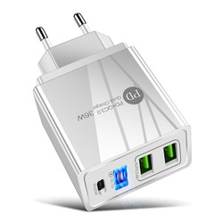 Cargador Móvil USB-C PD 20w+QC3.0+2 USB 2.4a 36W BLANCO