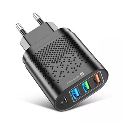 Cargador Móvil USB-C PD 12w+3 USB 2.4a 48W Negro