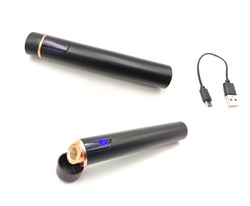 Mechero electrónico recargable por USB cilíndrico negro